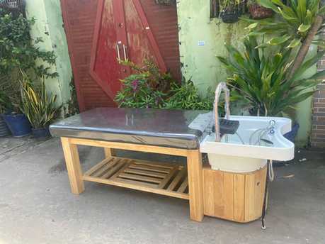 giường gội đầu dưỡng sinh gỗ thông