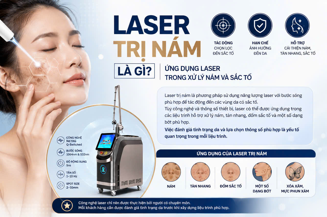 Laser trị nám bằng công nghệ Nd:YAG Q-Switched 1064nm 532nm