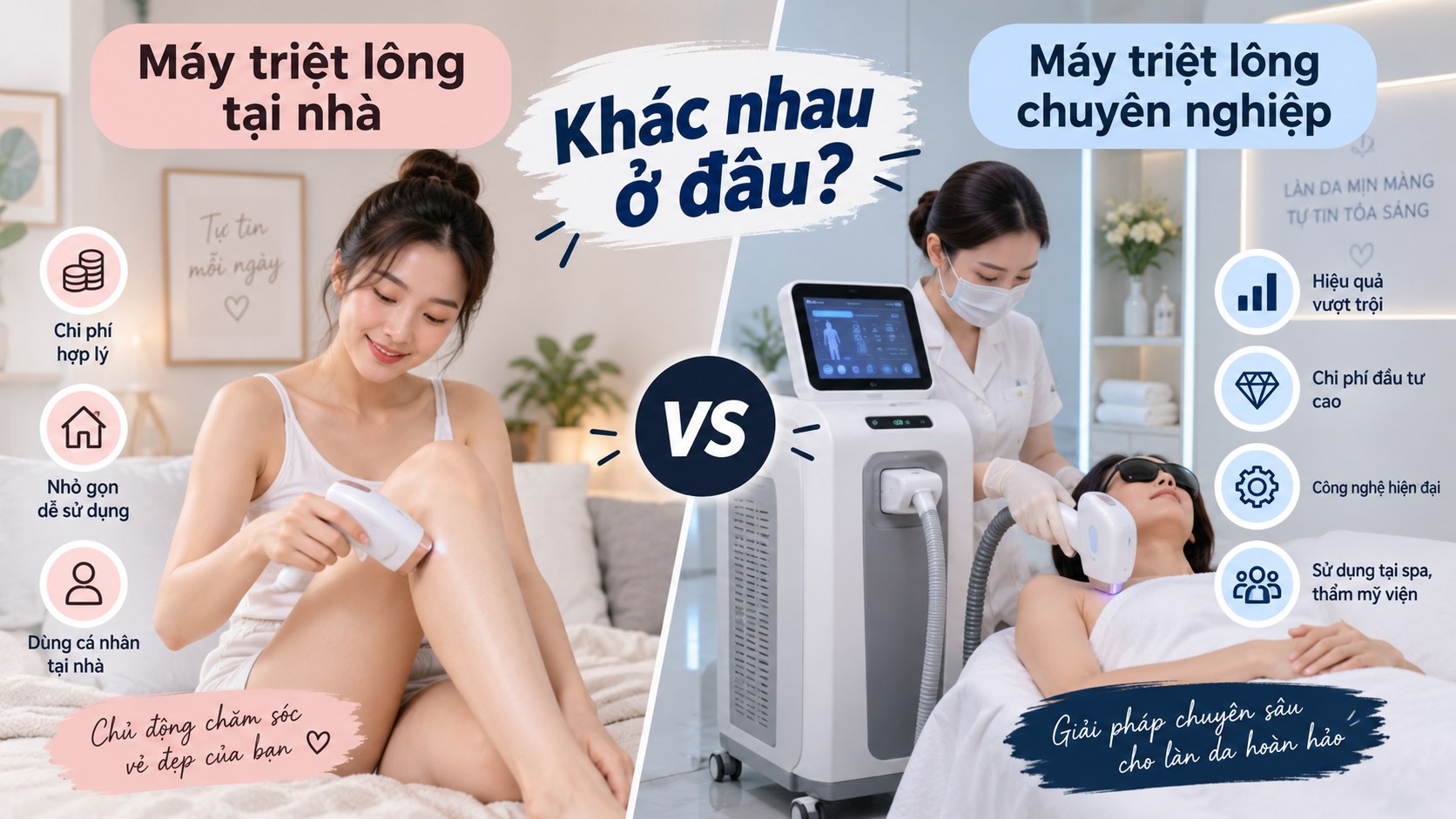 Máy triệt lông tại nhà và máy chuyên nghiệp khác nhau thế nào?
